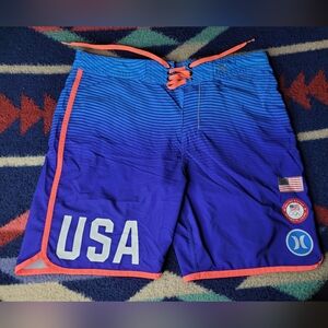 Hurley Phantom USA Olympics Board Shorts Mens Size 33 Blue Swim Beach Surf
